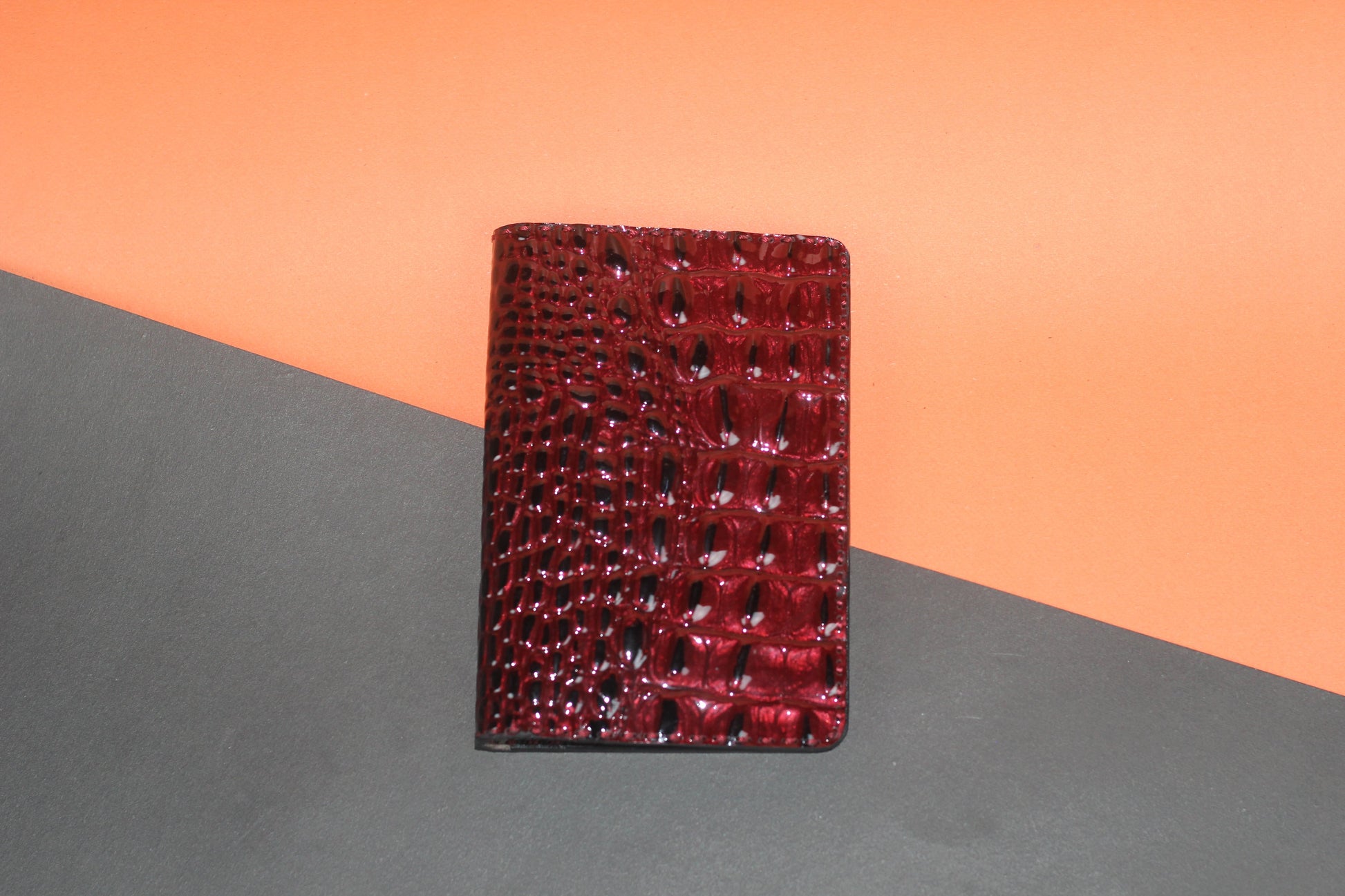 Unisex Genuine Leather Wallet With High-Glossed Maroon Crocodile Textured Finish | Exotic Bifold Passport Wallet