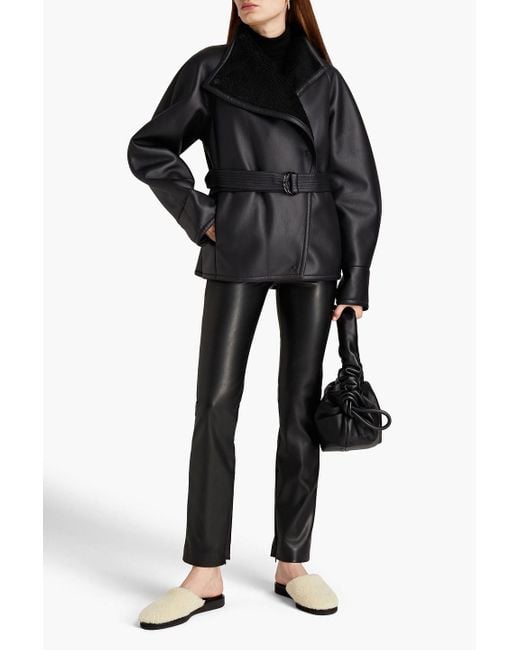 Women's Shearling Leather Jacket With Belted Waist
