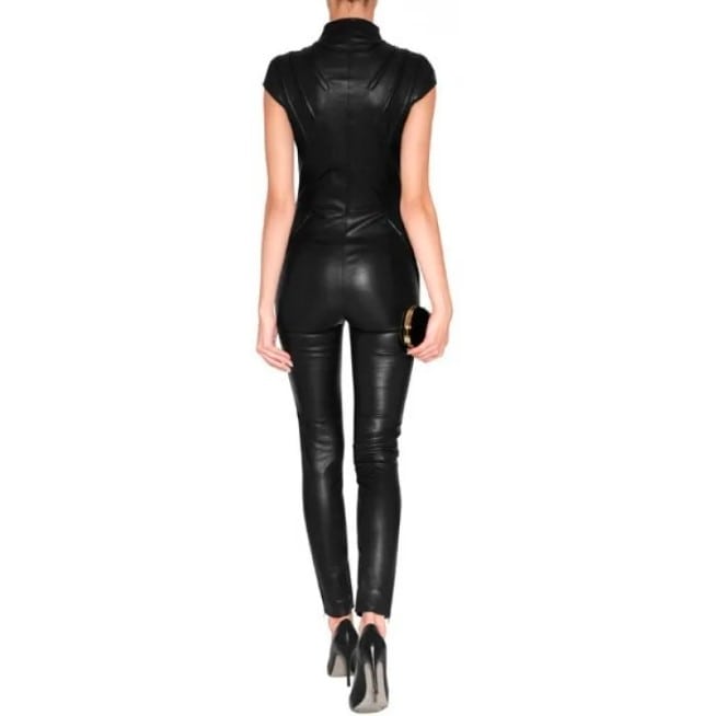Women's Black Leather Jumpsuit