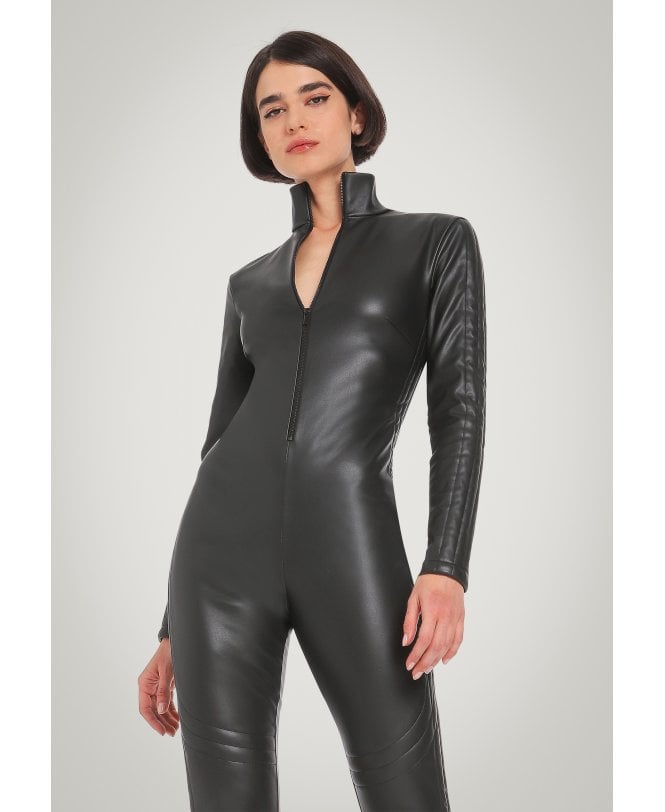 Women's Leather Jumpsuit In Black