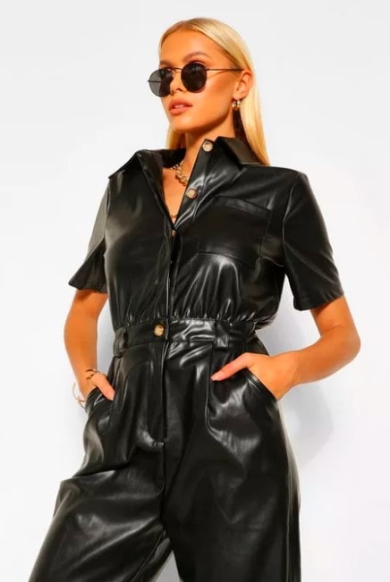 Women's Leather Jumpsuit In Black