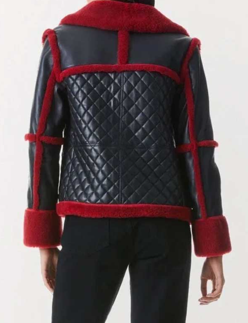 Women's Quilted Sheepskin Bomber Leather Blazer In Black