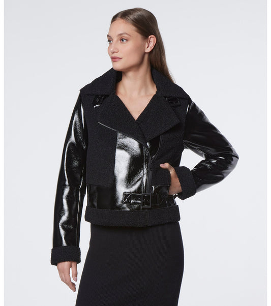 Women's Shearling Leather Jacket In Black