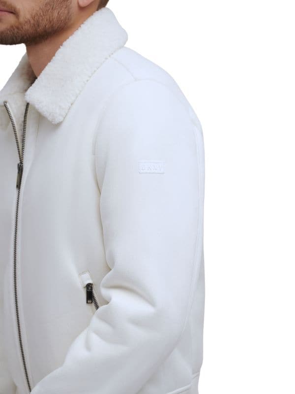 Men's Sheepskin Bomber Leather Jacket In White