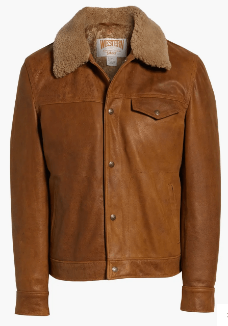 Men's Sheepskin Leather Jacket In Brown