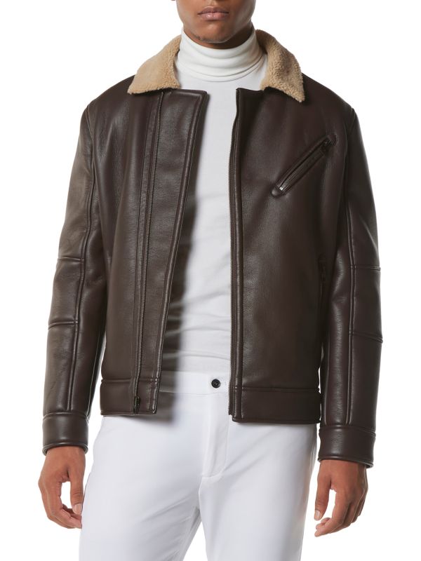 Men's Sheepskin Leather Jacket In Dark Brown