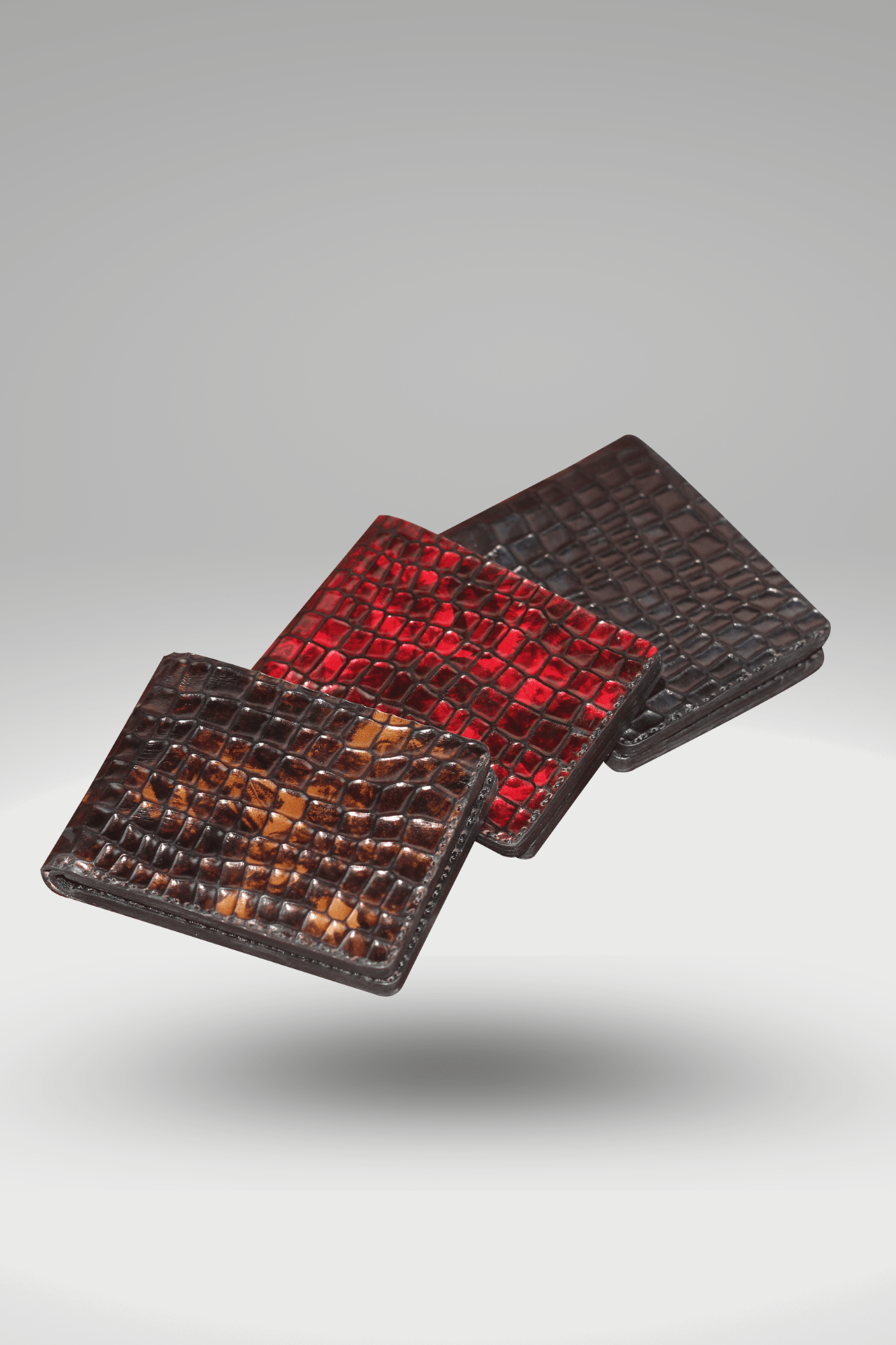 Men's Cubic Crocodile Textured Genuine Cowhide Leather Wallet In Brown/Black