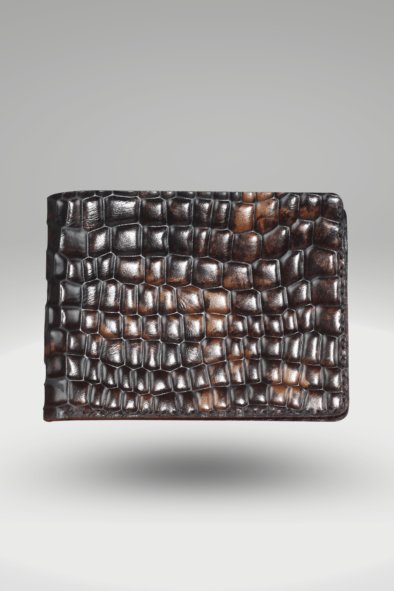 Men's Cubic Crocodile Textured Genuine Cowhide Leather Wallet In Brown