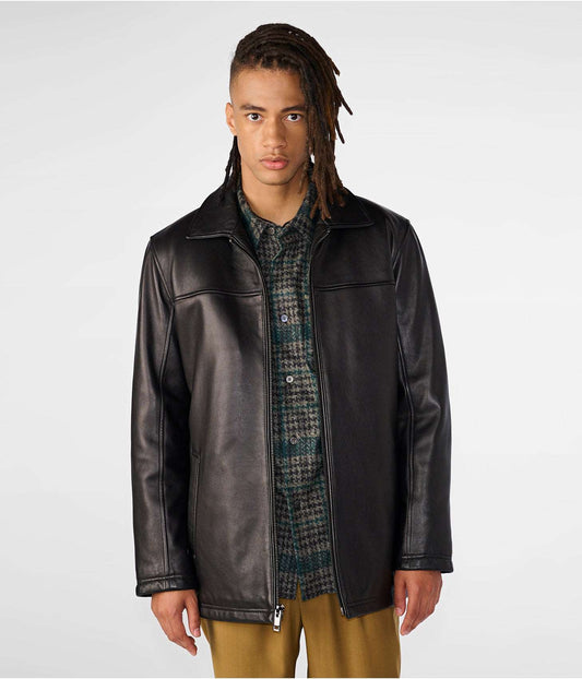 Men's Leather Harrington Jacket In Black 