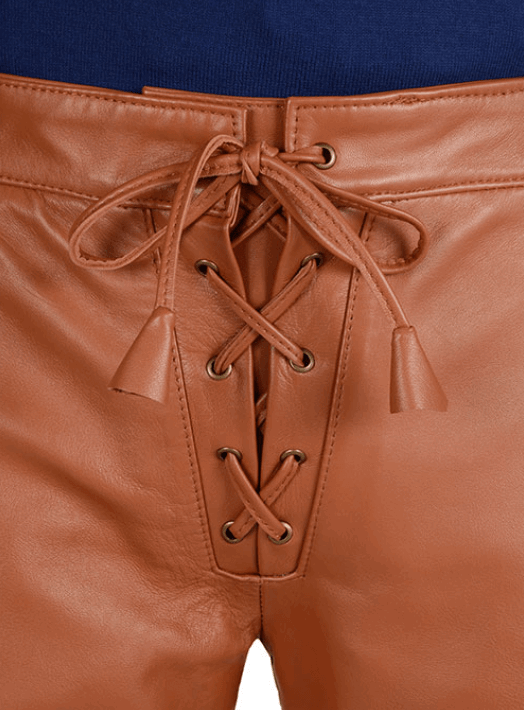 Men's Leather Pant In Tan Brown