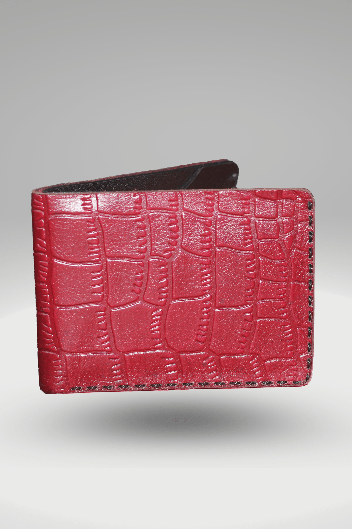 Men's Maroon Genuine Cowhide Leather Wallet With Crocodile Textured Finish