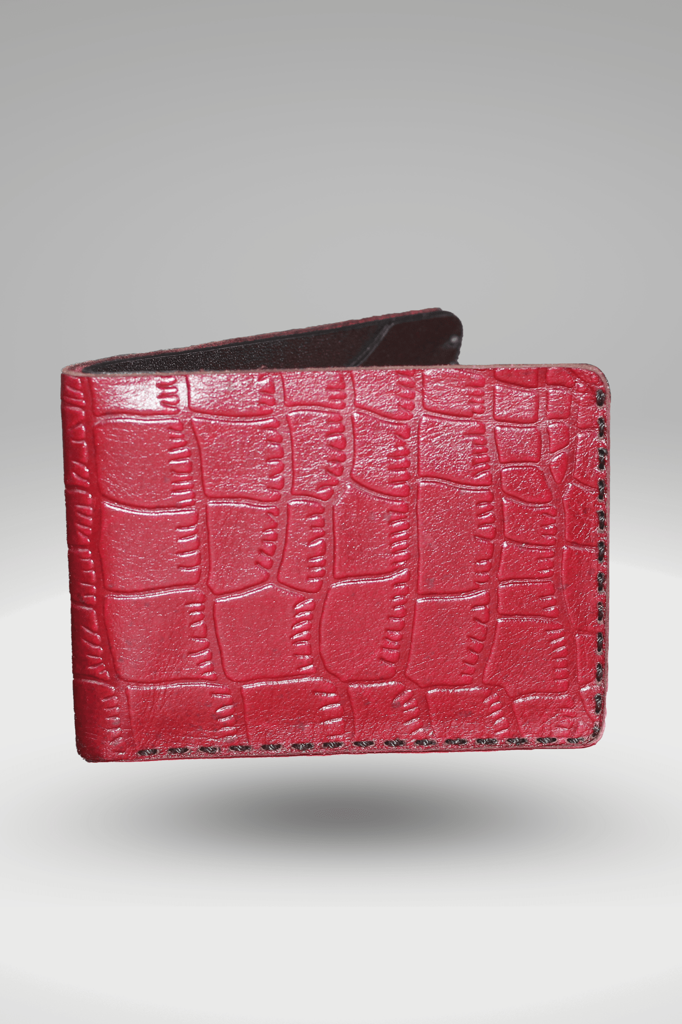 Men's Crocodile Leather Mini Wallet in Maroon - Arcane Fox