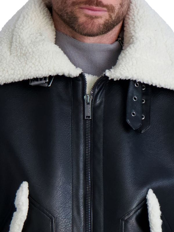 Men's Shearling Puffer Leather Jacket In Black