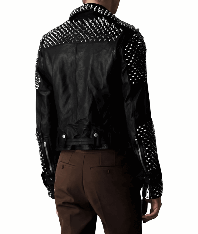 Men's Studded Black Leather Biker Jacket