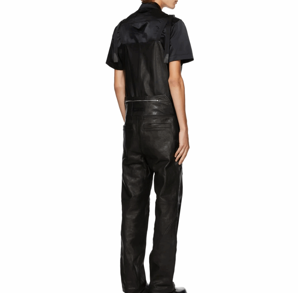 Men's Overalls Leather Jumpsuit In Black