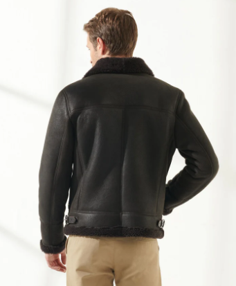 Men's Sheepskin Aviator Fur Jacket In Black