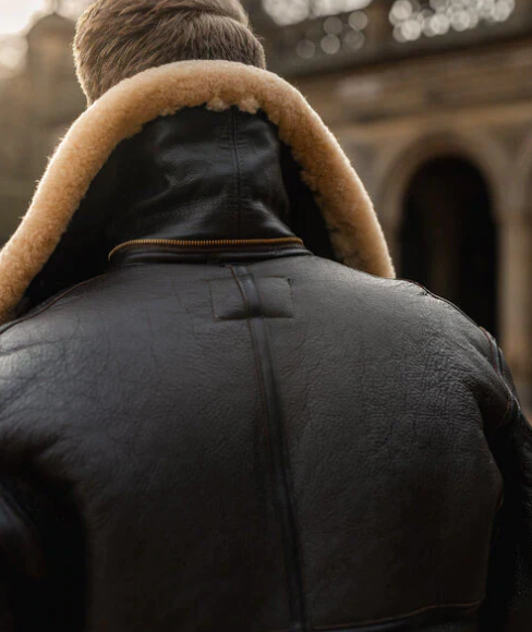 Men's Aviator Fur Sheepskin Jacket In Black