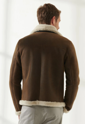 Men's Aviator Fur Sheepskin Jacket In Dark Brown