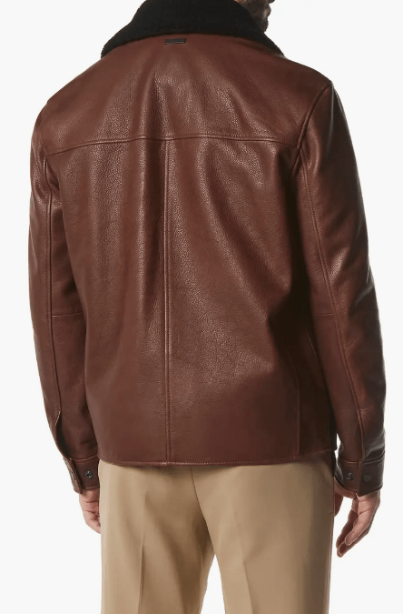 Men's Black Shearling Leather Jacket In Dark Brown