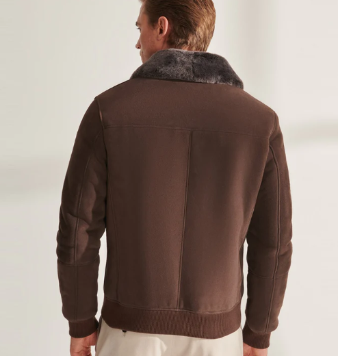 Men's Bomber Sheepskin Aviator Jacket In Dark Brown