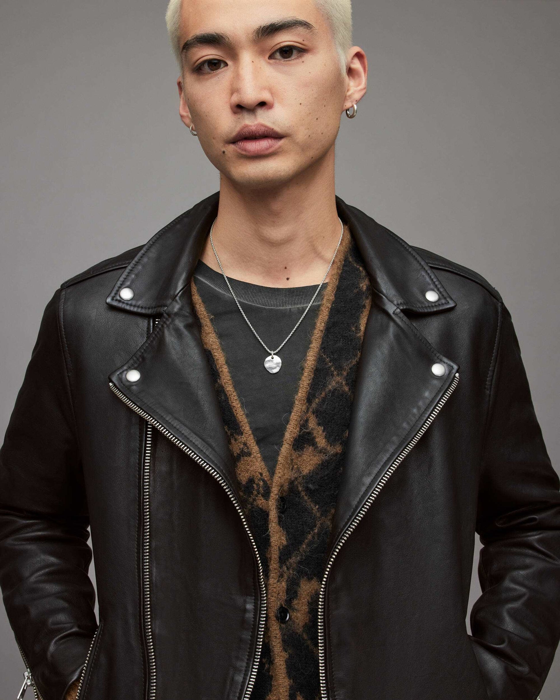 Men's Leather Biker Jacket In Black With Belt