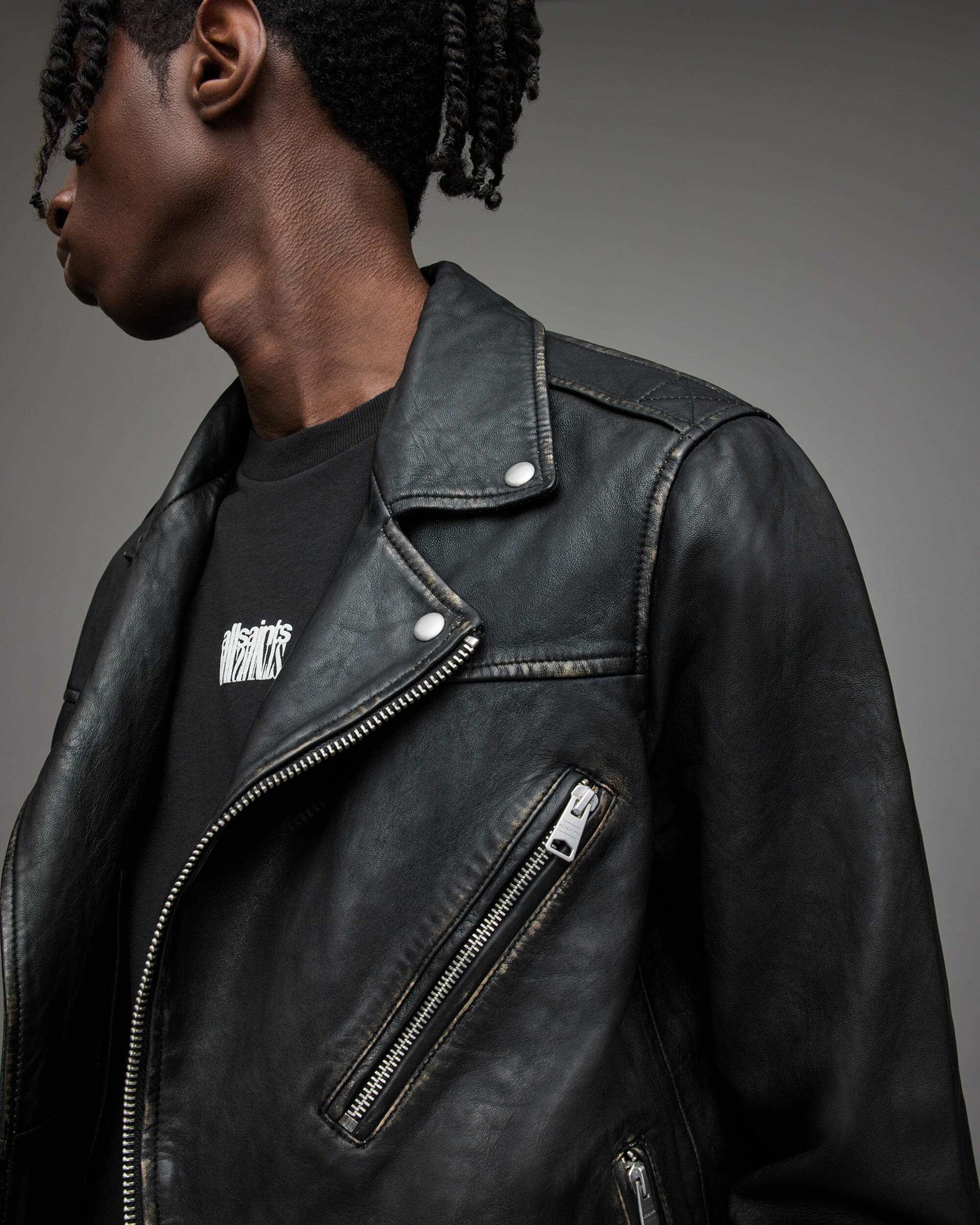 Men's Leather Biker Jacket In Black With Removable Hood