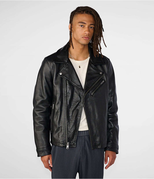 Men's Leather Biker Jacket In Classic Black