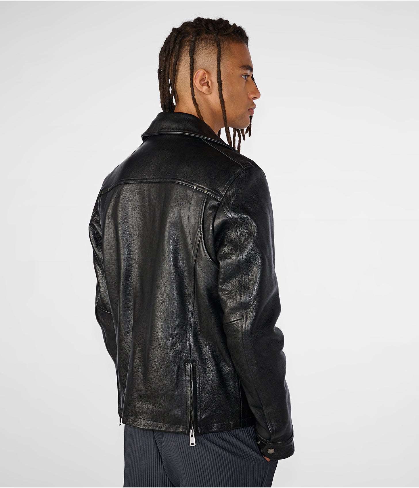 Men's Leather Biker Jacket In Classic Black
