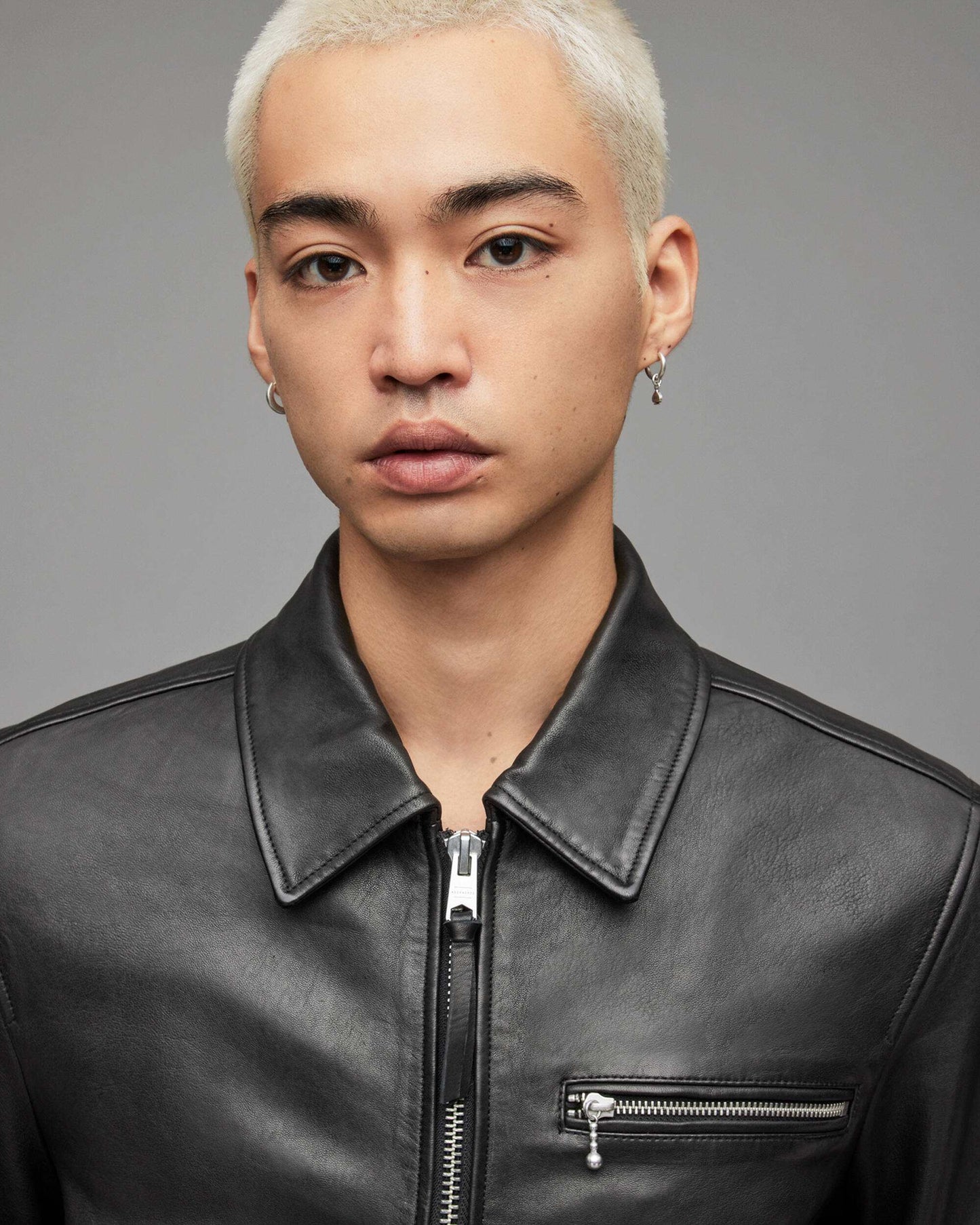 Men's Leather Bomber Harrington Jacket In Black