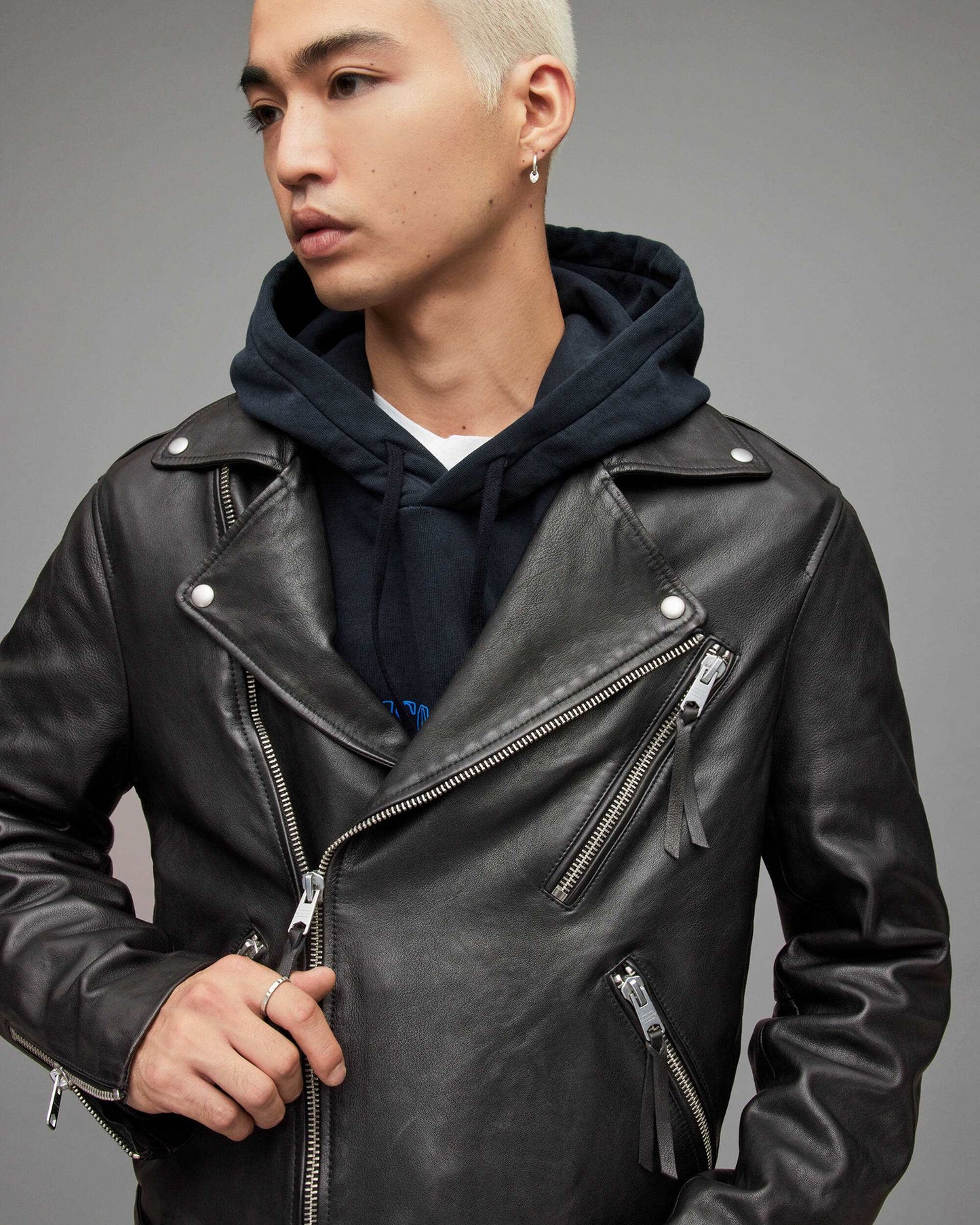 Men's Leather Moto Jacket In Black