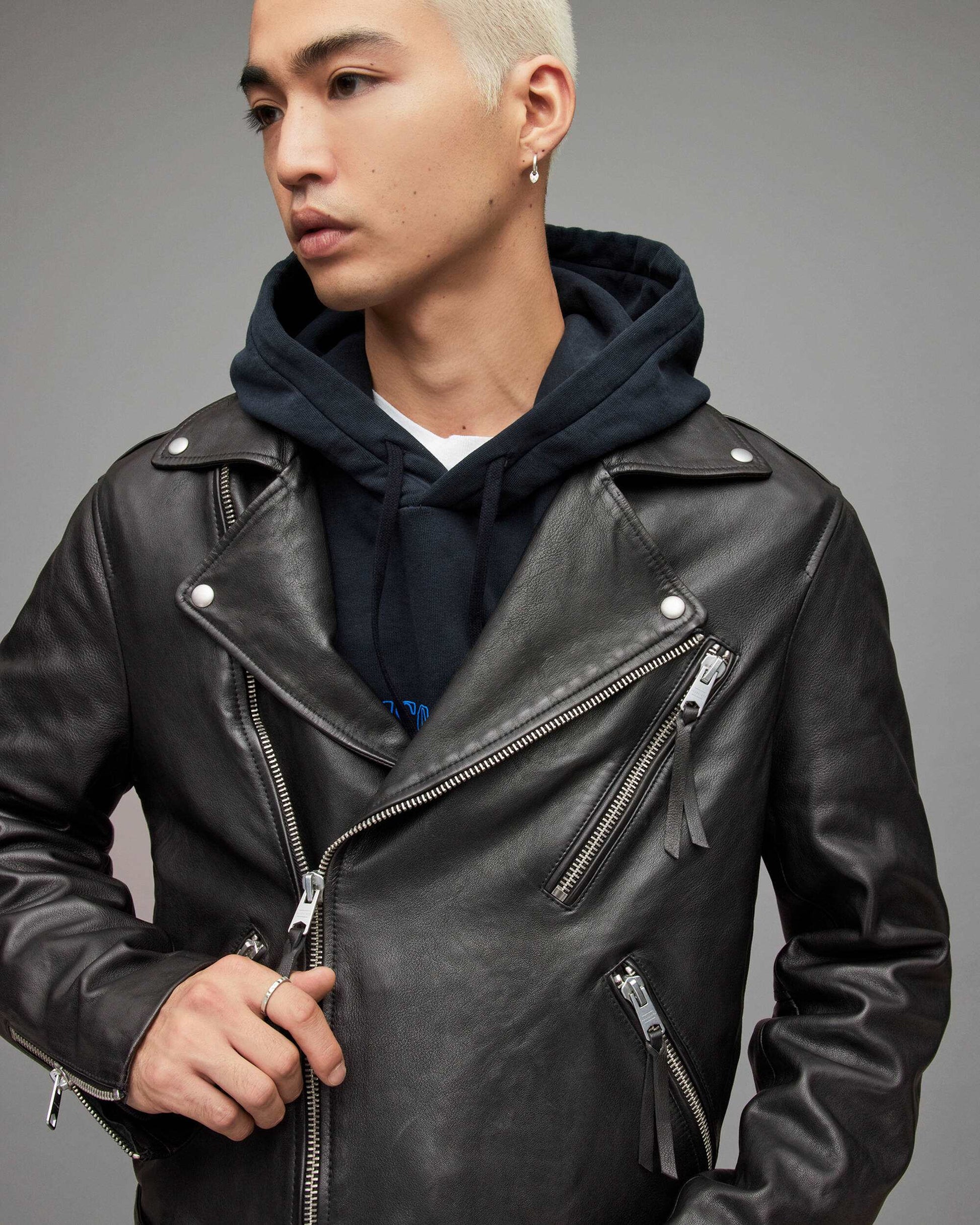 Men's Leather Moto Jacket In Black