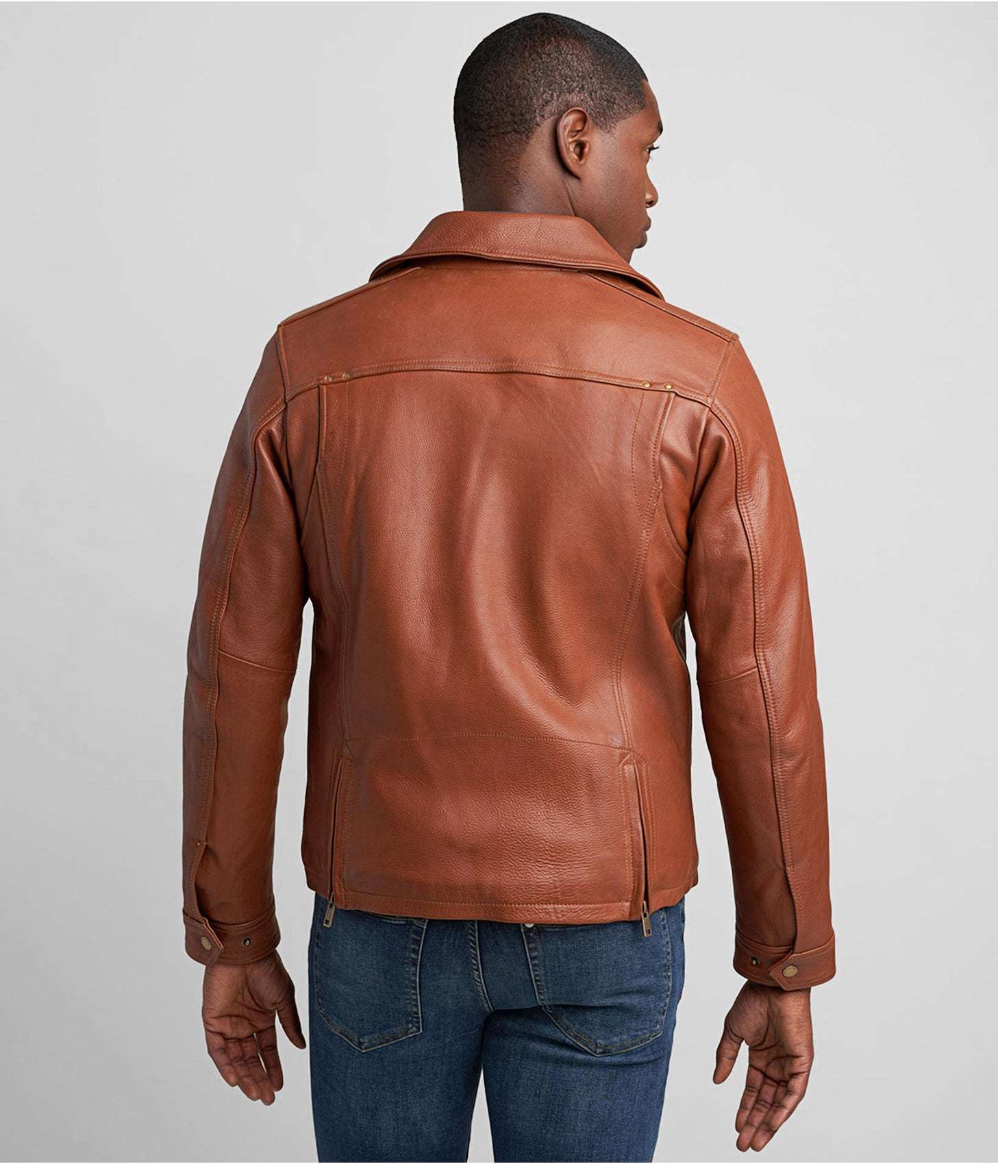 Men's Leather Vintage Biker Jacket In Tan Brown
