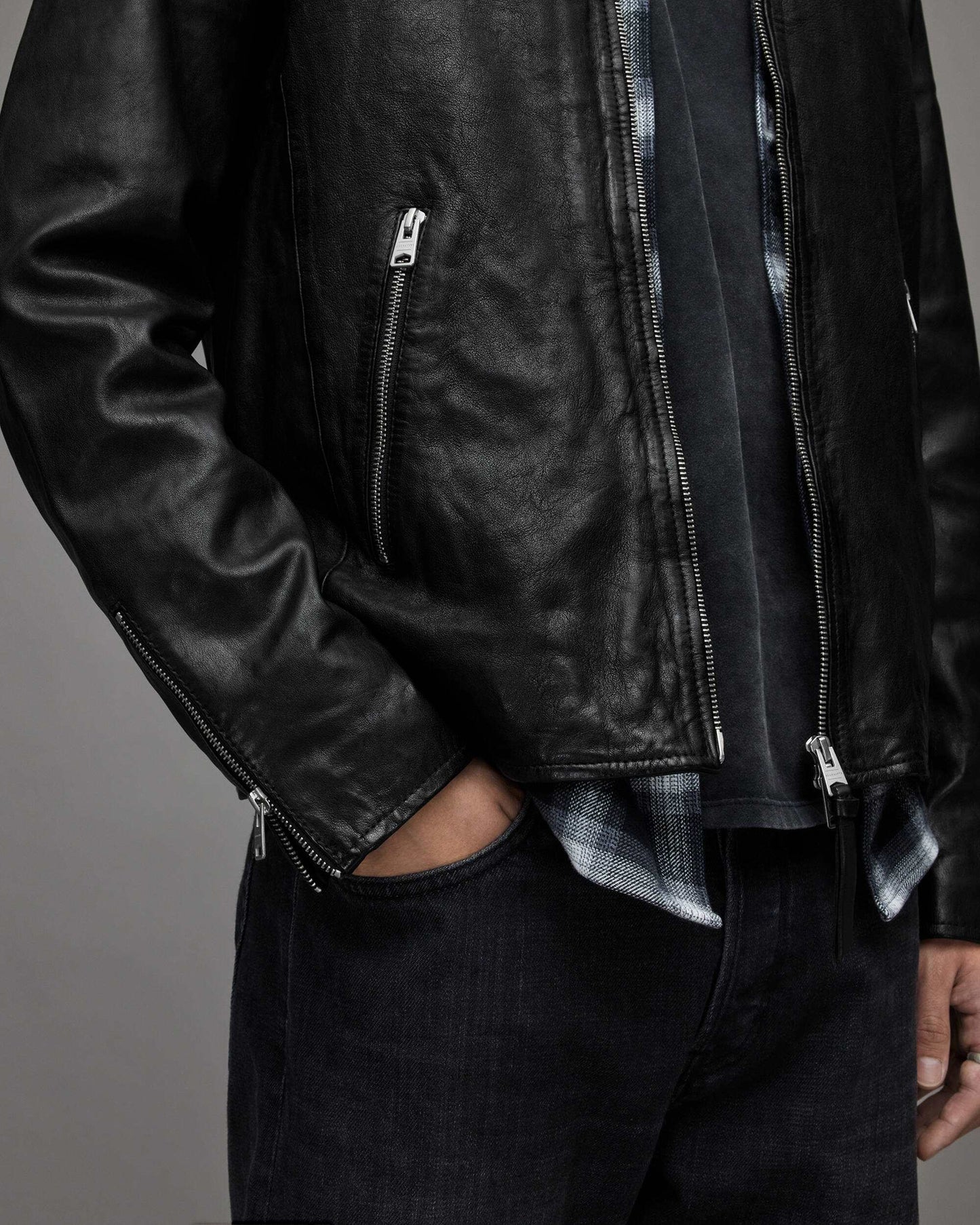 Men's Moto Leather Jacket In Black