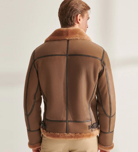 Men's Shearling Aviator Leather Jacket In Camel Brown