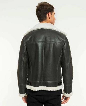 Men's Shearling Fur Leather Jacket In Black
