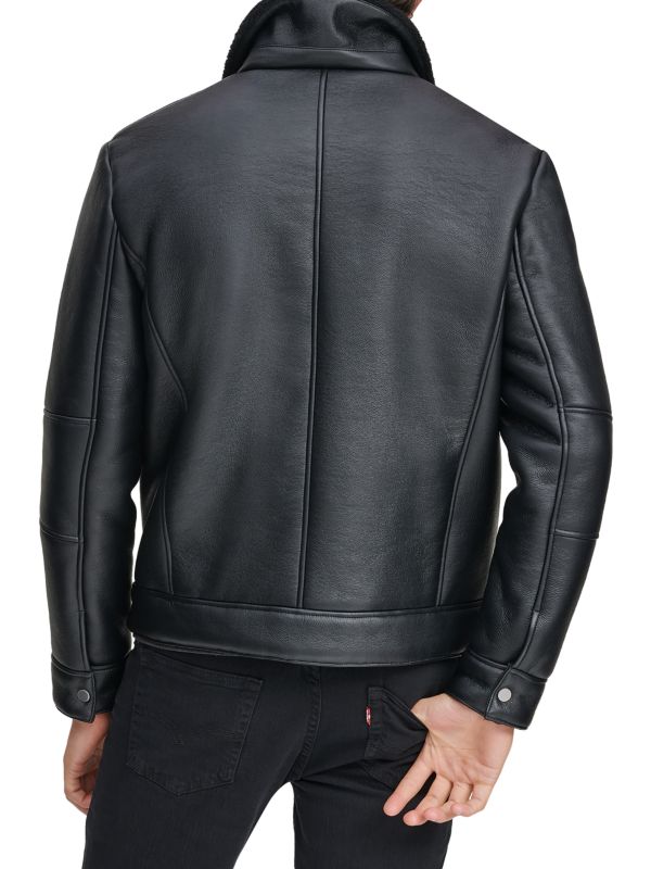 Men's Sheepskin Leather Jacket In Black