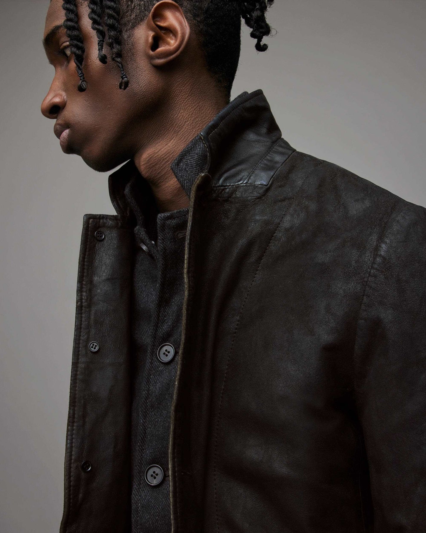 Men's Suede Leather Blazer In Black