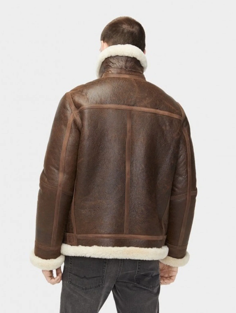 Men's White Fur Sheepskin Jacket In Dark Brown