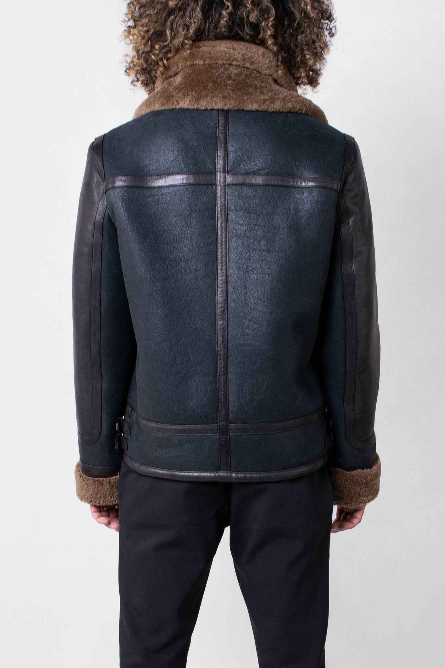 Men's Sheepskin Shearling Leather Jacket In Blue