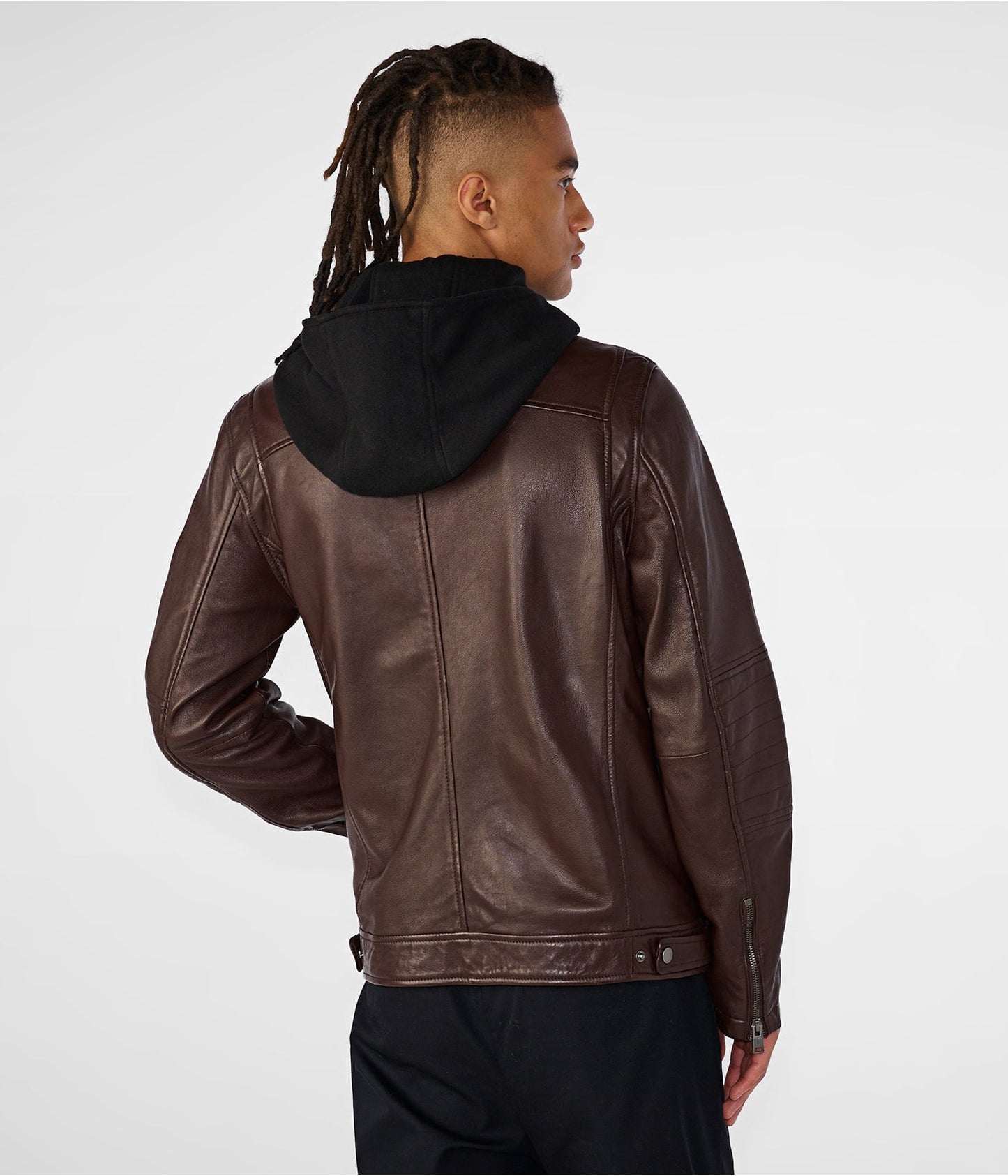 Men's Leather Cafe Racer Moto Jacket In Dark Brown