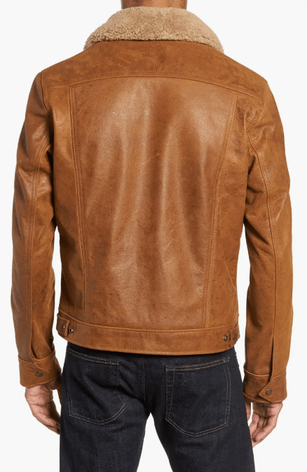 Men's Sheepskin Leather Jacket In Brown