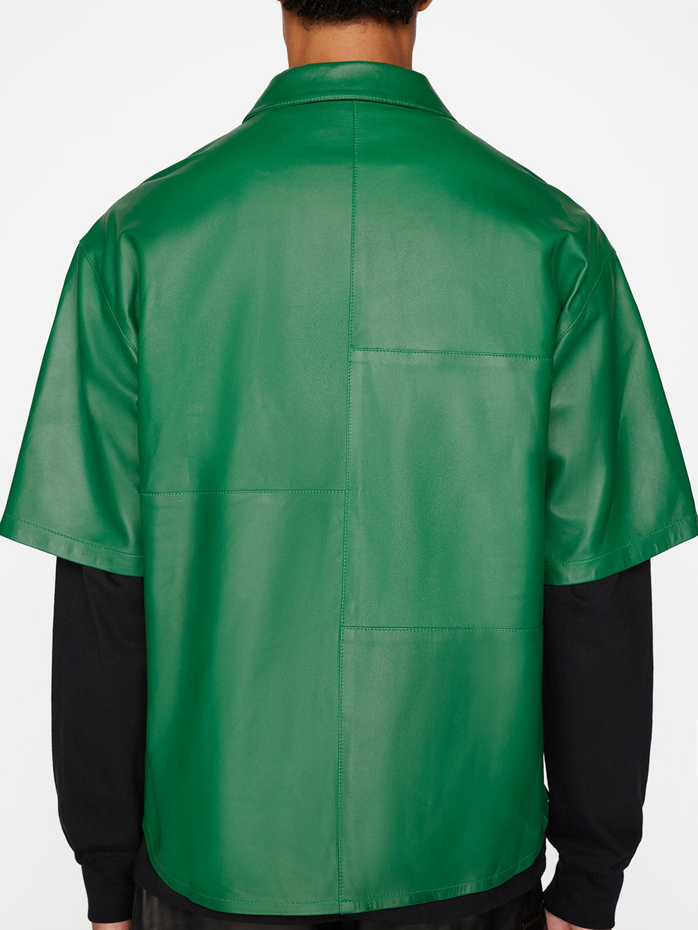 Men's Short Sleeve Leather Shirt In Dark Green