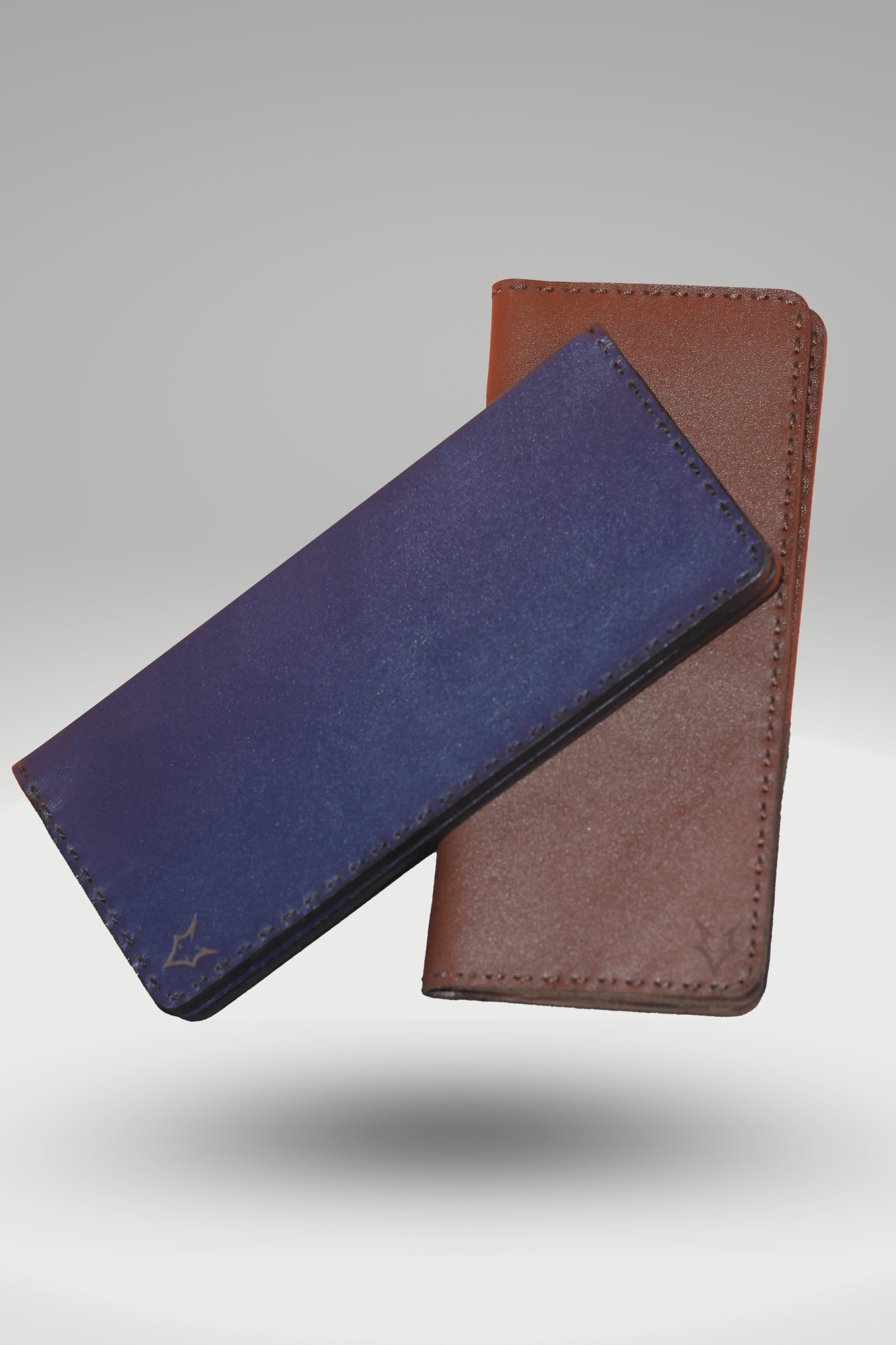 Unisex Soft Genuine Cowhide Leather Wallet In Brown & Royal Blue