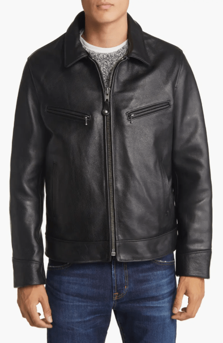 Men's Sheepskin Leather Jacket In Black With Removable Shearling Collar