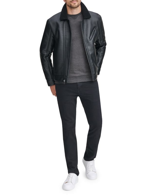 Men's Sheepskin Leather Jacket In Black