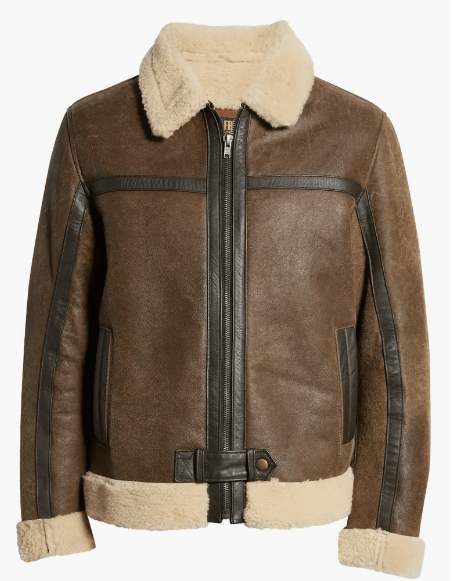 Men's Sheepskin Leather Jacket In Brown