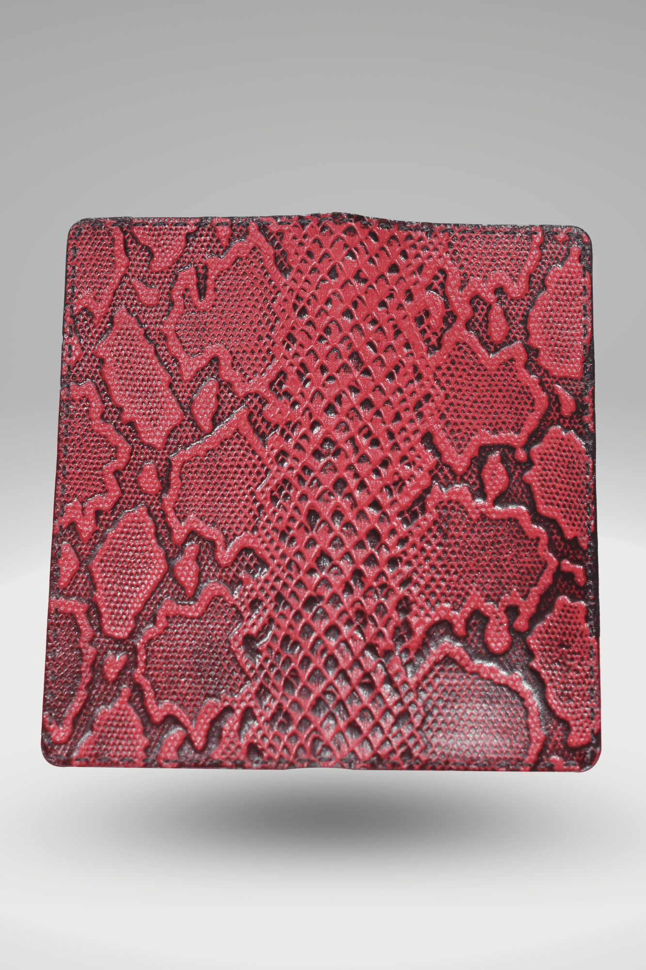 Unisex Genuine Leather Wallet With Black Hand-Tipped Maroon Python Textured Finish