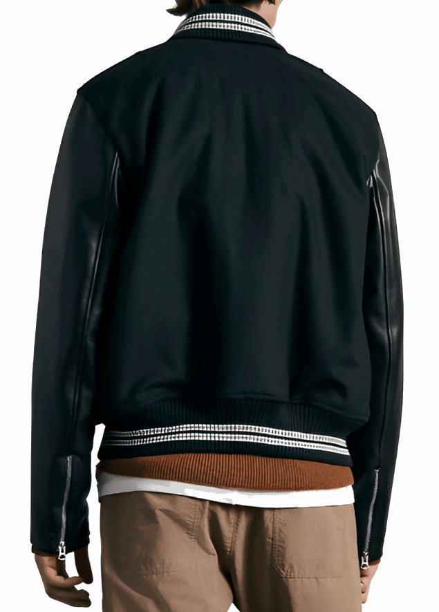 Men's Black Varsity Bomber Leather Jacket