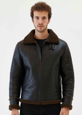 Men's Brown Sheepskin Leather Jacket In Black
