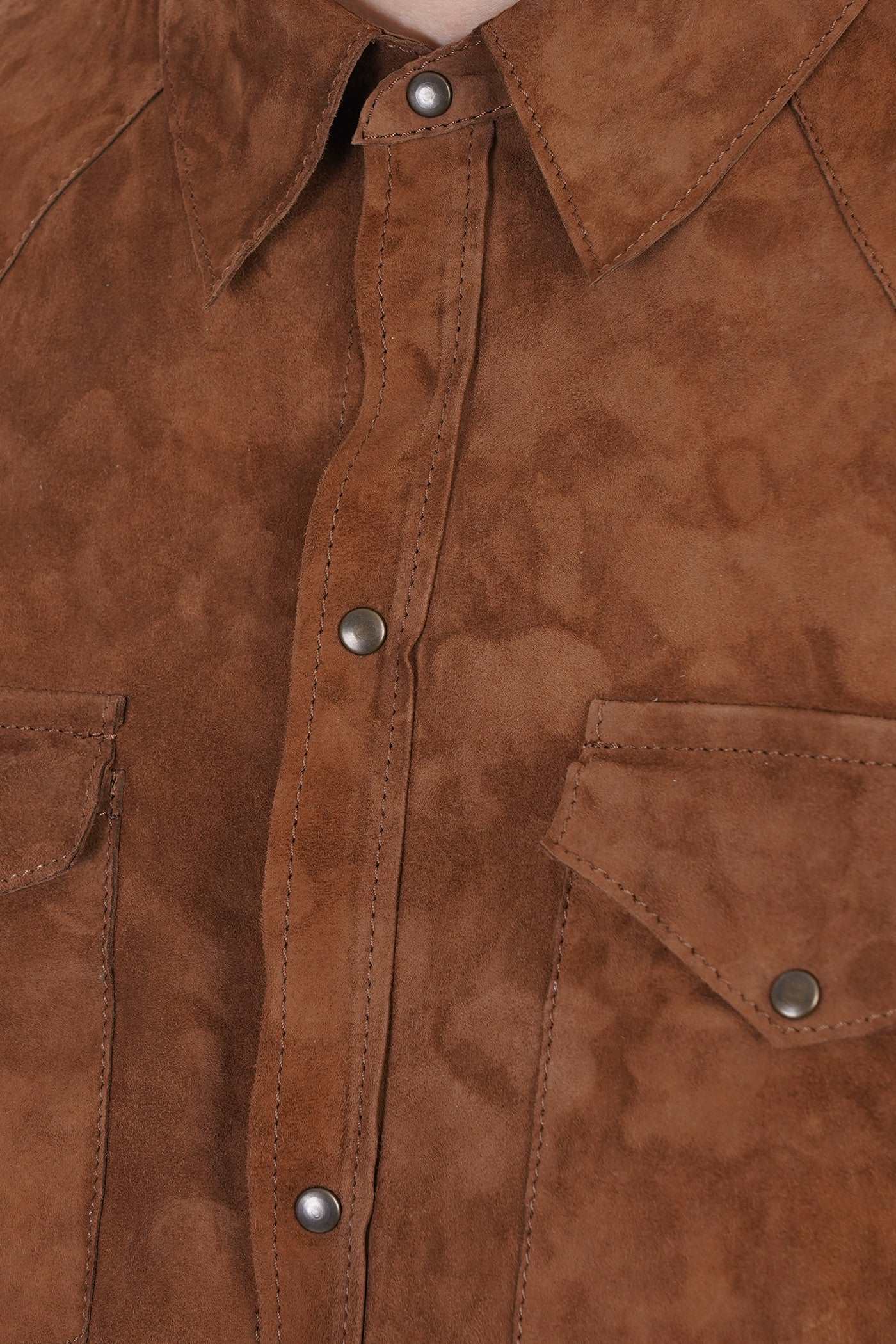 Men's Full Sleeve Suede Leather Shirt In Tan Brown
